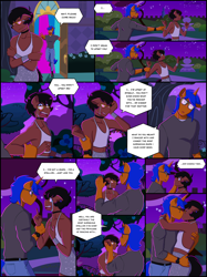 Size: 2048x2741 | Tagged: safe, artist:shallowwin, oc, oc:benjamin terrance tover, anthro, comic:canterlot club party, anthro oc, canterlot, comic, commission, crossdressing, crying, dialogue, gay, glasses, high res, kissing, love, male, orientation play, romance, stallion on stallion