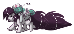 Size: 800x369 | Tagged: safe, artist:thegamercolt, oc, oc only, oc:nurse nimble, oc:thegamercolt, pegasus, pony, female, looking left, male, mare, oc riding oc, ponies riding ponies, riding, simple background, sleeping, stallion, transparent background