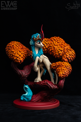 Size: 1600x2400 | Tagged: safe, artist:ewc workshop, artist:sunny way, rain shine, kirin, g4, 3d print, artwork, autumn, concave belly, craft, figurine, fit, full body, happy, hoof fluff, hooves, horn, irl, jewelry, leaves, long horn, long tail, muscles, painting, photo, queen, regalia, ribs, sculpture, slender, smiling, solo, statue, tail, thin, tree, unshorn fetlocks