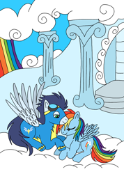 Size: 720x1010 | Tagged: safe, artist:dasher666, artist:tinuleaf, edit, rainbow dash, soarin', pegasus, pony, g4, clothes, cute, dashabetes, female, male, mare, ship:soarindash, shipping, soarinbetes, stallion, straight, uniform, wonderbolts uniform