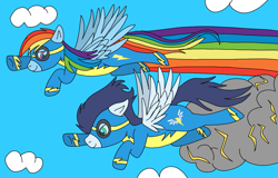 Size: 1125x720 | Tagged: safe, artist:dasher666, artist:tinuleaf, edit, rainbow dash, soarin', pegasus, pony, g4, clothes, cute, dashabetes, female, male, mare, ship:soarindash, shipping, soarinbetes, stallion, straight, uniform, wonderbolts, wonderbolts uniform