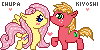 Size: 100x50 | Tagged: safe, artist:steffiesilva, big macintosh, fluttershy, earth pony, pegasus, pony, g4, 2012, blushing, chibi, cute, female, gift art, heart, male, mare, old art, pixel art, ship:fluttermac, shipping, simple background, stallion, straight, transparent background