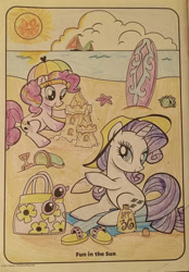 Size: 745x1073 | Tagged: safe, artist:starrscout-23, pinkie pie, rarity, earth pony, pony, unicorn, g4, beach, beach towel, coloring, coloring page, duo, eyeshadow, female, hat, makeup, mare, sailboat, seashell, shading, shadow, sitting, stock vector, sun hat, sunscreen, surfboard, umbrella hat, when you see it