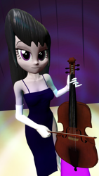 Size: 1080x1920 | Tagged: safe, artist:oatmeal!, octavia melody, human, equestria girls, g4, 3d, accessory swap, canterlot high, clothes, dress, gloves, gmod, looking at you, music, musical instrument, performance, side slit, solo, spotlight, stage, standing