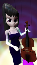 Size: 1080x1920 | Tagged: safe, artist:oatmeal!, octavia melody, human, equestria girls, g4, 3d, accessory swap, canterlot high, cello, clothes, dress, gloves, gmod, looking at you, music, musical instrument, performance, side slit, solo, spotlight, stage, standing