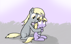 Size: 2273x1422 | Tagged: safe, artist:ponycolton, derpy hooves, dinky hooves, earth pony, pony, unicorn, g4, earth pony derpy hooves, female, filly, foal, hug, mare, smiling, wingless