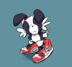 Size: 2048x1915 | Tagged: safe, artist:luxuryrealm, dog, them's fightin' herds, clothes, community related, drip, looking at you, sheep dog, shoes, signature, simple background, solo