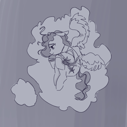 Size: 1000x1000 | Tagged: safe, artist:shouldbedrawing, oc, oc only, pegasus, pony, broken wing, floppy ears, grayscale, lidded eyes, monochrome, overhead view, solo, spread wings, torn ear, wings