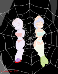 Size: 1938x2466 | Tagged: safe, artist:shadow-owl, oc, oc only, earth pony, spider, anthro, arm hooves, bondage, bra, breasts, clothes, female, garter belt, lingerie, panties, shoes, spider web, stockings, thigh highs, underwear