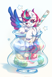 Size: 3270x4808 | Tagged: safe, artist:vanilla-chan, zipp storm, pegasus, pony, g5, adorazipp, blushing, colored wings, cup, cup of pony, cute, eyebrows, female, high res, looking at you, mare, micro, multicolored wings, one eye closed, one wing out, smiling, smiling at you, solo, unshorn fetlocks, wings, wink, winking at you