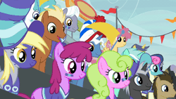 Size: 1920x1080 | Tagged: safe, screencap, berry punch, berryshine, bon bon, comet tail, daisy, dark moon, derpy hooves, dizzy twister, doctor whooves, flower wishes, graphite, lyra heartstrings, meadow song, orange swirl, orion, pokey pierce, royal riff, shooting star (character), sweetie drops, time turner, earth pony, pegasus, pony, unicorn, common ground, g4, season 9, animated, bipedal, female, gif, gifrun.com, male, mare, stallion