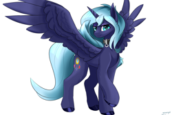 Size: 3000x2000 | Tagged: safe, artist:rainenight, oc, oc only, oc:fancy galaxy, alicorn, pony, eyeshadow, female, high res, large wings, lidded eyes, makeup, mare, simple background, spread wings, sternocleidomastoid, turned head, white background, wings