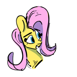 Size: 2000x2000 | Tagged: safe, artist:hyper dash, fluttershy, pony, g4, bust, eyebrows, female, grin, high res, mare, portrait, raised eyebrow, simple background, smiling, solo, white background