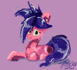 Size: 3369x3060 | Tagged: safe, artist:hyper dash, oc, oc only, oc:jenny, earth pony, pony, absurd file size, high res, looking at you, lying down, noise, painterly, prone, solo