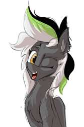 Size: 1918x2876 | Tagged: safe, artist:hyper dash, oc, oc only, oc:graphite sketch, pegasus, pony, bust, high res, one eye closed, open mouth, open smile, simple background, sitting, smiling, solo, white background, wink