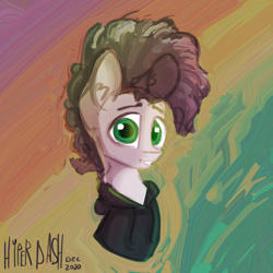Size: 3280x3280 | Tagged: safe, artist:hyper dash, oc, oc only, oc:rigby, pony, bust, clothes, curly hair, grin, high res, hoodie, looking at you, smiling, solo