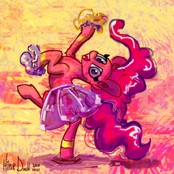 Size: 3000x3000 | Tagged: safe, artist:hyper dash, pinkie pie, earth pony, pony, g4, abstract background, cheerleader, cheerleader outfit, cheerleader pinkie, clothes, dancing, female, high res, looking at you, mare, open mouth, open smile, pom pom, skirt, smiling, solo, standing, standing on one leg, teeth