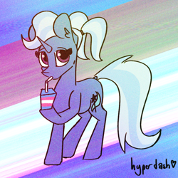 Size: 3000x3000 | Tagged: safe, artist:hyper dash, trixie, pony, unicorn, g4, abstract background, alternate hairstyle, coffee cup, cup, drinking straw, gender headcanon, headcanon, high res, lgbt headcanon, pride, pride flag, solo, transgender pride flag