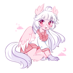 Size: 1000x1000 | Tagged: safe, artist:horseyuri, oc, oc only, oc:ophelia, hippogriff, clothes, cute, heart, heart eyes, pastel, school uniform, simple background, solo, white background, wingding eyes