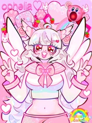 Size: 2048x2732 | Tagged: safe, artist:skeetcakes, oc, oc only, oc:ophelia, hippogriff, anthro, clothes, cute, gradient background, heart, heart eyes, high res, pastel, pink, school uniform, solo, wingding eyes