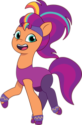 Size: 915x1387 | Tagged: safe, alternate version, artist:prixy05, sunny starscout, earth pony, pony, g5, my little pony: tell your tale, alternate hairstyle, clothes, female, headband, leotard, looking at you, mare, open mouth, simple background, solo, sweatband, transparent background, vector