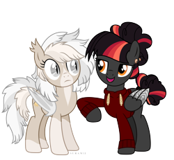 Size: 6500x6000 | Tagged: safe, artist:suramii, oc, oc only, oc:cuddy, oc:night vision, bat pony, pegasus, pony, absurd resolution, clothes, female, hoodie, mare, simple background, transparent background