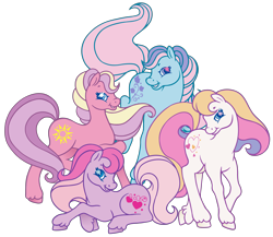 Size: 8000x6936 | Tagged: safe, artist:wtfponytime, ivy, light heart, sundance (g2), sunsparkle, sweet berry, earth pony, pony, g2, commission, core four, group, heart heart (g2), quartet, simple background, sparkly eyes, transparent background, unshorn fetlocks, wingding eyes