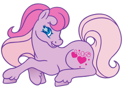 Size: 3943x2815 | Tagged: safe, artist:wtfponytime, sweet berry, earth pony, pony, g2, high res, lying down, simple background, solo, sparkly eyes, transparent background, unshorn fetlocks, wingding eyes
