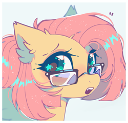 Size: 697x675 | Tagged: safe, artist:mirtash, fluttershy, pegasus, pony, g4, alternate hairstyle, bust, cute, ear fluff, eyeshadow, female, glasses, looking at you, makeup, mare, meganekko, open mouth, portrait, shyabetes, solo, starry eyes, wingding eyes