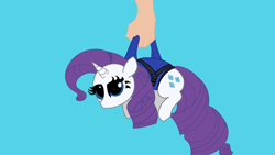 Size: 3840x2160 | Tagged: safe, alternate character, alternate version, artist:duran301, rarity, pony, unicorn, series:pack a pony, g4, blue background, carrying, hand, high res, simple background, solo