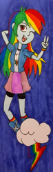 Size: 557x1800 | Tagged: safe, artist:inkartwriter, rainbow dash, human, equestria girls, g4, bookmark, boots, clothes, female, jacket, shirt, shoes, skirt, socks, solo, vest