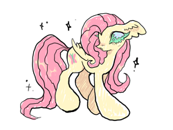 Size: 4000x3000 | Tagged: safe, artist:larvaecandy, fluttershy, pegasus, pony, g4, female, floppy ears, high res, mare, simple background, solo, sparkles, white background