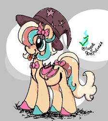 Size: 425x474 | Tagged: safe, artist:igorbanette, oc, oc only, bat pony, pony, hat, solo, tongue out
