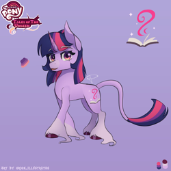 Size: 4096x4096 | Tagged: safe, artist:orion_illustrates, twilight sparkle, pony, unicorn, comic:tales of the unseen, g4, coat markings, colored hooves, concave belly, female, gradient horn, horn, leonine tail, long tail, mare, open mouth, open smile, redesign, reference, short hair, simple background, slender, smiling, socks (coat markings), solo, standing, tail, thin, unicorn twilight, unshorn fetlocks