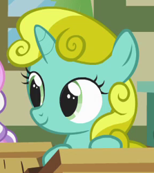 Size: 285x320 | Tagged: safe, screencap, diamond tiara, sun glimmer, pony, unicorn, call of the cutie, g4, season 1, belle pepper, cropped, cute, female, filly, foal, not sweetie belle, solo focus