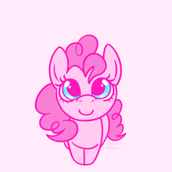 Size: 2400x2400 | Tagged: safe, artist:leopardsnaps, pinkie pie, earth pony, pony, g4, cute, diapinkes, female, happy, high res, looking at you, looking up, looking up at you, mare, pink background, simple, simple background, smiling, smiling at you, solo