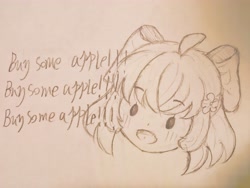 Size: 4096x3072 | Tagged: safe, artist:玉曦月樱, apple bloom, human, g4, buy some apples, humanized, palindrome get, sketch, solo, text, traditional art