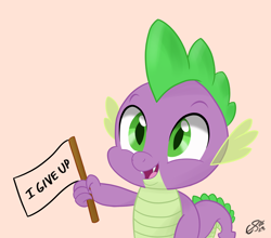Size: 2500x2200 | Tagged: safe, artist:cobaltskies002, spike, dragon, g4, cute, dissonant caption, flag, high res, meme, open mouth, open smile, smiling, solo, spikabetes, text