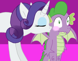 Size: 924x726 | Tagged: safe, artist:cmara, rarity, spike, dragon, pony, unicorn, g4, blushing, cheek kiss, cute, eyes closed, female, kissing, male, mare, raribetes, ship:sparity, shipping, spikabetes, straight, winged spike, wings