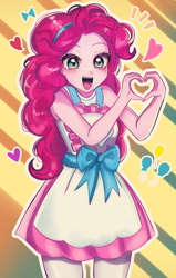 Size: 1736x2736 | Tagged: safe, artist:pulse, pinkie pie, human, equestria girls, g4, apron, clothes, cute, diapinkes, female, heart hands, pink skirt, skirt, solo