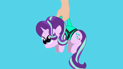 Size: 3840x2160 | Tagged: safe, alternate character, alternate version, artist:duran301, starlight glimmer, pony, unicorn, series:pack a pony, g4, blue background, carrying, cute, glimmerbetes, hand, high res, simple background, solo