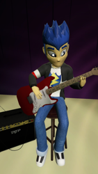 Size: 1080x1920 | Tagged: safe, artist:oatmeal!, flash sentry, human, equestria girls, g4, 3d, amplifier, canterlot high, electric guitar, gmod, guitar, looking down, music, musical instrument, performance, sitting, solo, spotlight, stage
