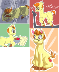 Size: 1002x1215 | Tagged: safe, artist:frostedminispooner, oc, oc:nursery rhyme, earth pony, pony, ask nursery rhyme, braces, colt, foal, glassed, male, solo