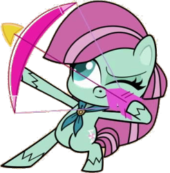 Size: 348x354 | Tagged: safe, edit, edited screencap, editor:pascalmulokozi2, screencap, minty (g4), earth pony, pony, g4, g4.5, my little pony: pony life, the trail less trotten, arrow, background removed, bipedal, bow (weapon), female, mare, not a vector, simple background, solo, transparent background