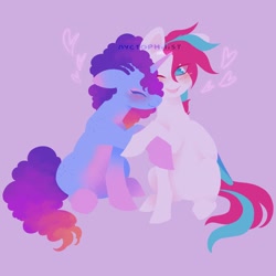 Size: 2048x2048 | Tagged: safe, artist:nyctophilist, derpibooru exclusive, misty brightdawn, zipp storm, pegasus, pony, unicorn, g5, afro mane, blushing, coiled mane, cornrows, couple, cute, duo, duo female, female, fluffy mane, happy, heart, high res, holding hooves, lesbian, lineless, love, mare, rebirth misty, ship:dawnstorm, shipping, smiling, watermark