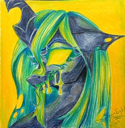 Size: 2982x3042 | Tagged: safe, artist:jsunlight, queen chrysalis, changeling, g4, high res, solo, traditional art