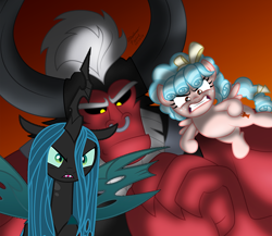 Size: 960x832 | Tagged: safe, artist:aleximusprime edits, artist:frownfactory, edit, editor:incredibubbleirishguy, cozy glow, lord tirek, queen chrysalis, g4, angry, antagonist, cats don't dance, cracking knuckles, darla dimple, duo female, female, glare, legion of doom, male, max (cats don't dance), mean three, nightmare fuel, scary, trio