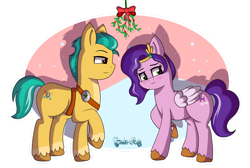 Size: 1280x862 | Tagged: safe, artist:tenderrain-art, hitch trailblazer, pipp petals, earth pony, pegasus, pony, g5, duo, duo male and female, female, male, mare, mistleholly, ship:pitch, shipping, simple background, stallion, straight, transparent background