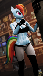 Size: 1080x1920 | Tagged: safe, artist:midnightdanny, rainbow dash, anthro, g4, 3d, abs, boxing, clothes, female, gloves, gym, solo, source filmmaker, sports, sports bra, wingless, wingless anthro