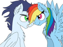 Size: 960x720 | Tagged: safe, artist:dasher666, artist:skysparkthepegasus, edit, rainbow dash, soarin', pegasus, pony, g4, female, male, mare, ship:soarindash, shipping, simple background, stallion, straight, white background